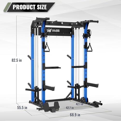 MAJOR FITNESS F22 Multi-Functional Power Rack—1600lbs Capacity All-in-One Squat Rack with Dual Pulley System for Home Gym Strength Training