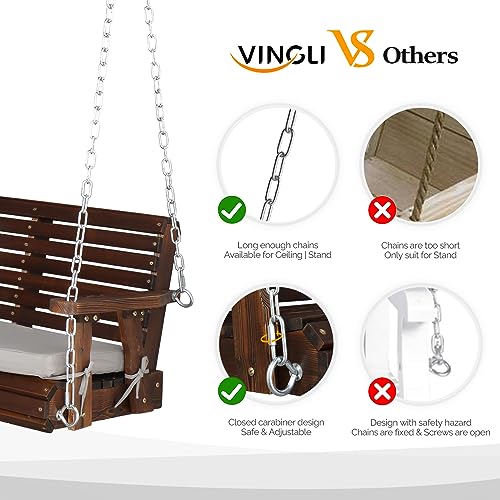 VINGLI Heavy Duty 880 LBS Patio Wooden Porch Swing Outdoor with Extra Cushion