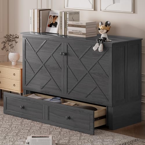 PUREMIND Queen Murphy Bed with Storage Drawers, Camas Con Colchon Incluido, Hideaway Chest Beds with Built-in Charging Station