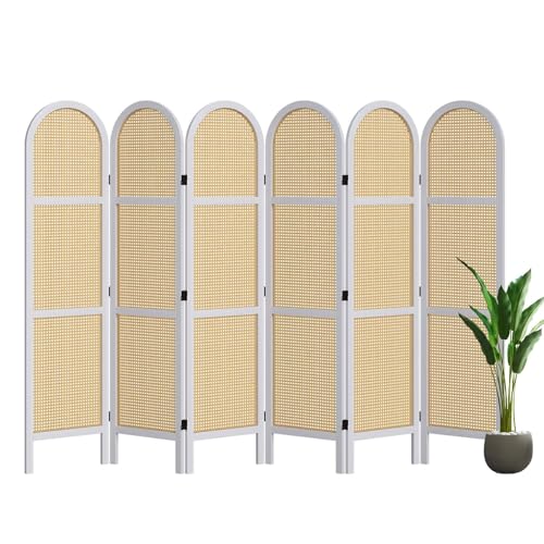 Room Divider and Folding Privacy Screens, Pine Wood 5.6 Ft Double Hinged Rattan Partition Freestanding Wall Room Divider for Home - 3 Panels