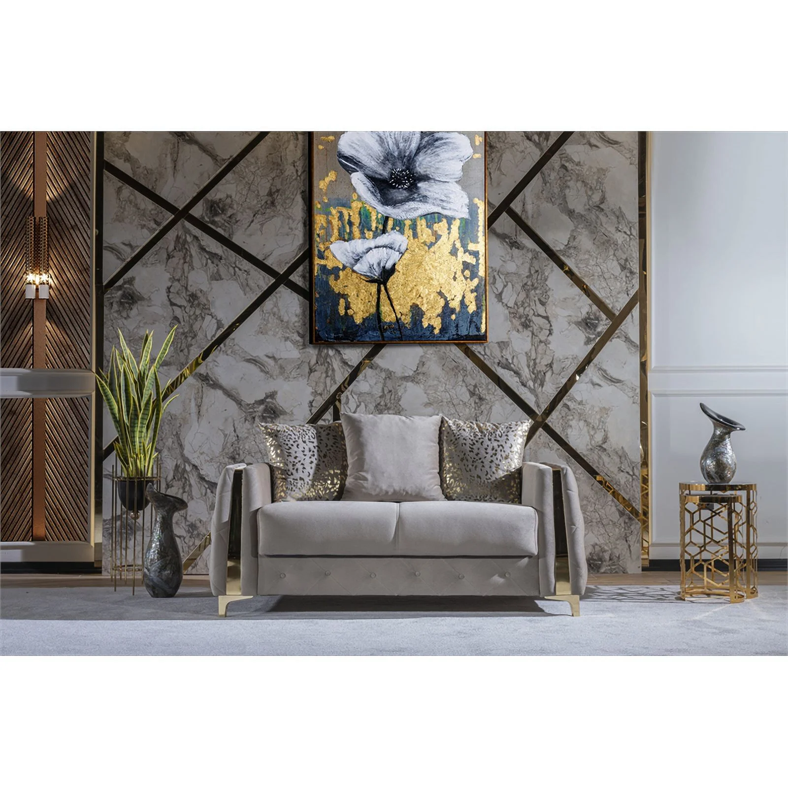 Lust Modern Style 2PC Living Room Set Made with Wood in Taupe