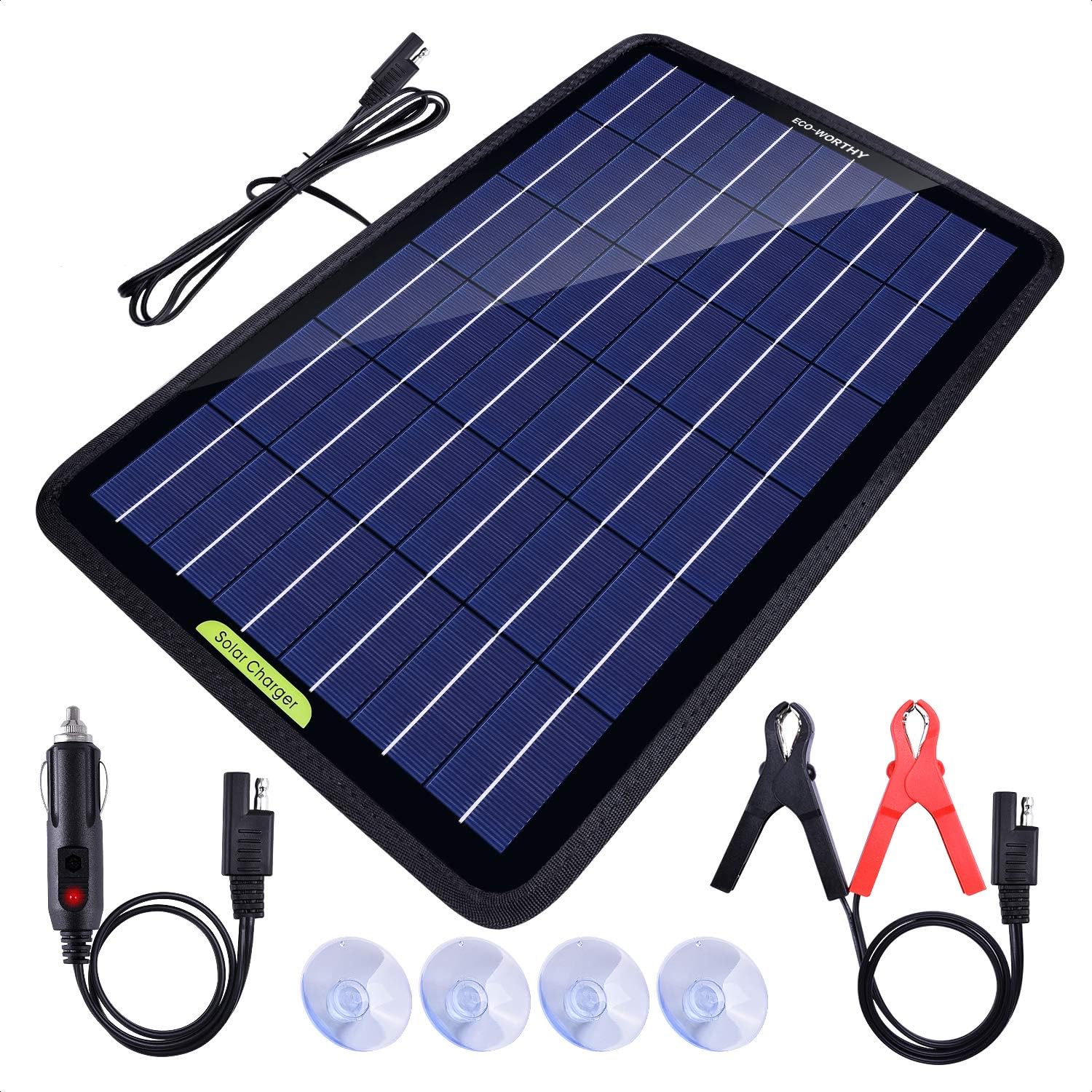 ECO-WORTHY 12 Volt 10 Watt Solar Car Battery Charger & Maintainer, Solar Panel Trickle Charger