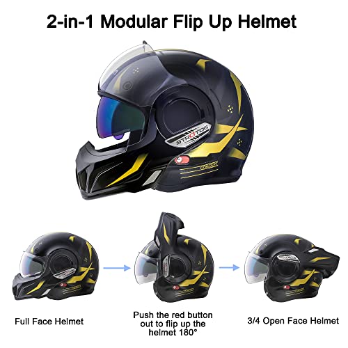 BEON Full Face Motorcycle Helmet DOT Approved, 180° Reversible Chin Guard Modular Pilot Helmet with Anti-Fog Dual Visors for Adult Men Women (S-XXL)