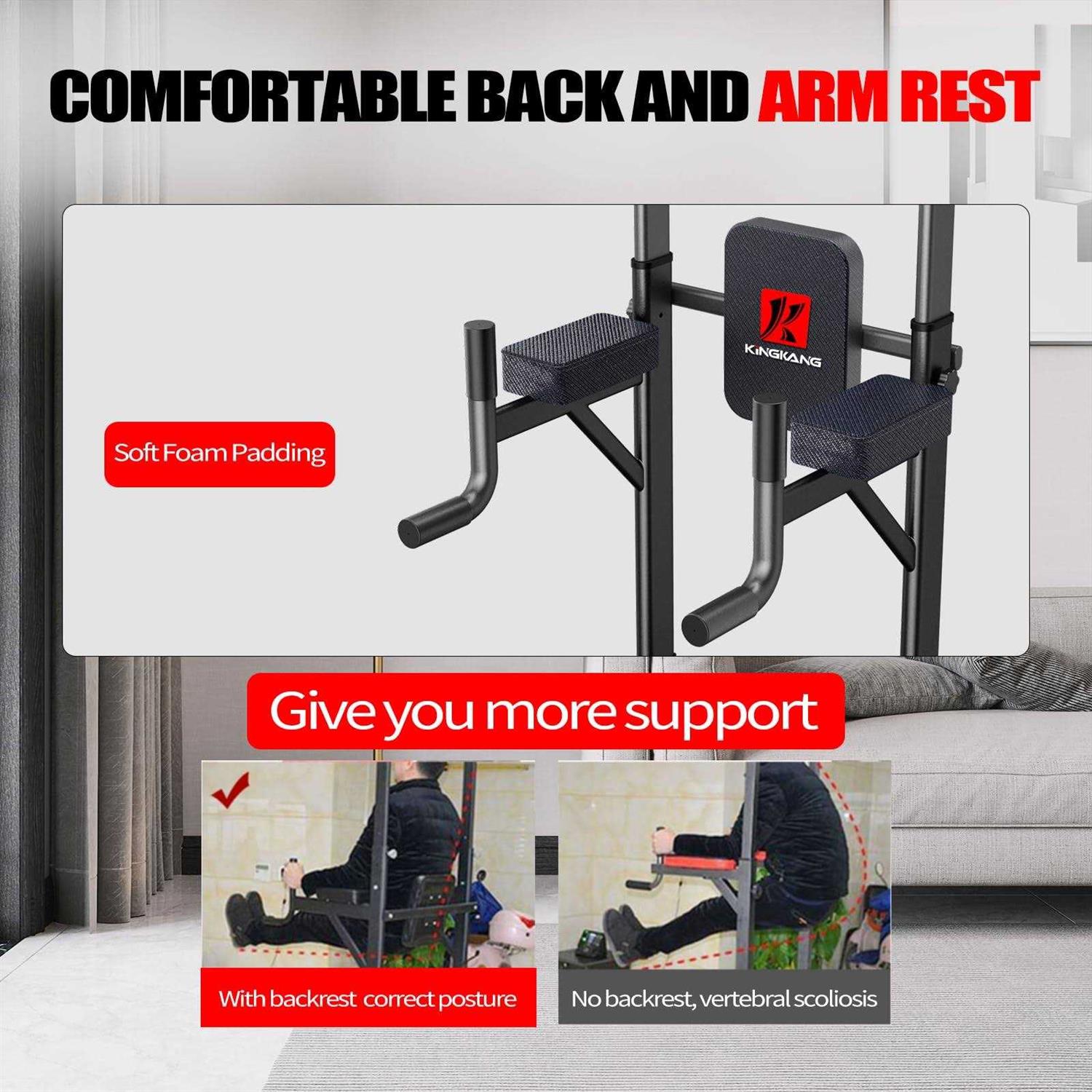 K KiNGKANG Power Tower Adjustable Height Pull Up Dip Station Multi-Function Home Strength Training Fitness Workout Station for Home Gym
