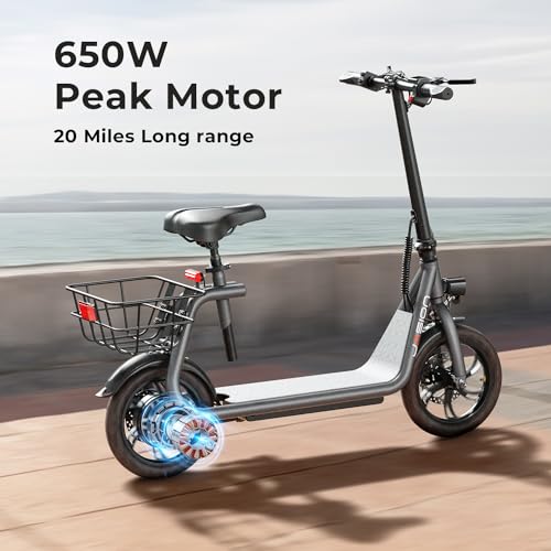 Jasion JS3/PRO Electric Scooter with Seat, 650/850W Peak Motor, 20/25Miles Ranges Scooters for Adults, 20/25MPH Max Speed