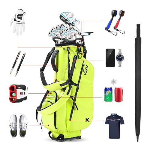 KVV Lightweight Golf Stand Bag with 7 Way Full-Length Dividers, 5 Zippered Pockets, Automatically Adjustable Dual Straps，Elegant Design
