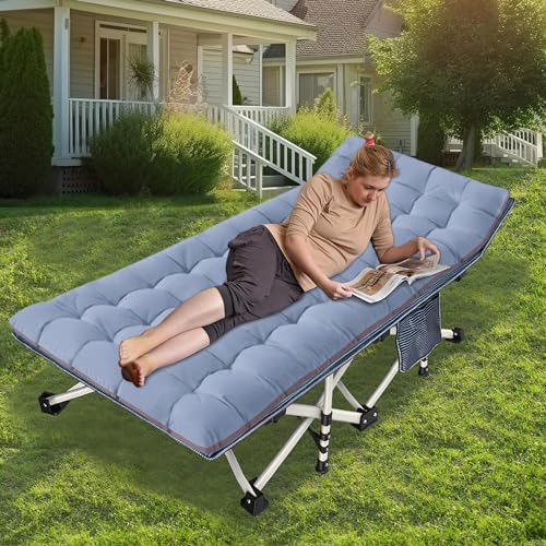 2 Pack Camping Cot with Mattress Comfortable Cot Bed Folding Cot Heavy Duty Cots for Sleeping with Carry Bag for Adults Kids Guest Bed Outdoor Indoor