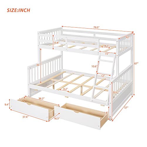 Ball & Cast Full Over Full Bunk Bed with Twin Size Trundle and Built in 4 Drawer,Wood Bunkbed w/Storage Ladder & Slat Support