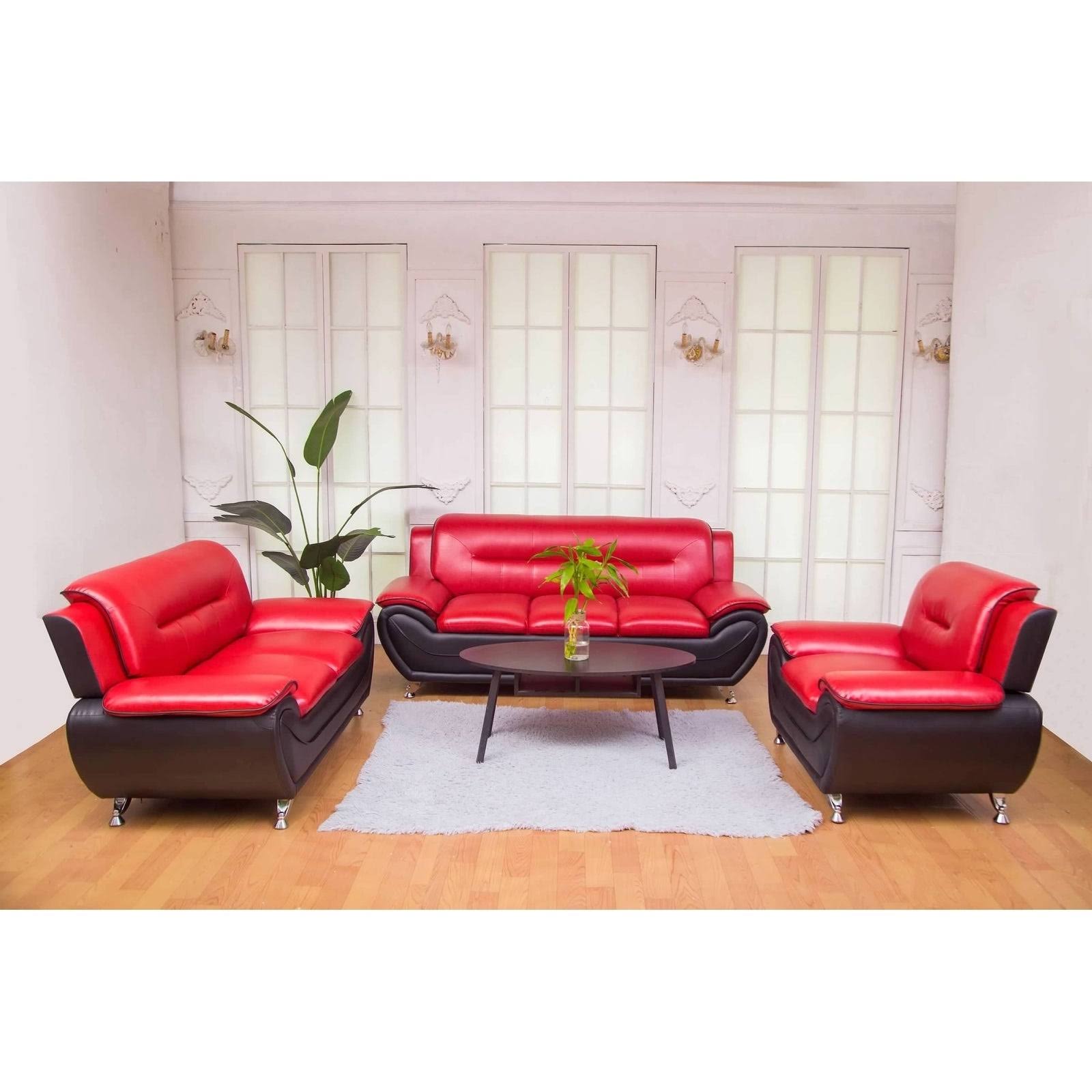 Greatime SS2301 Leatherette Modern Sofa Set Sofa / Redu0026Black
