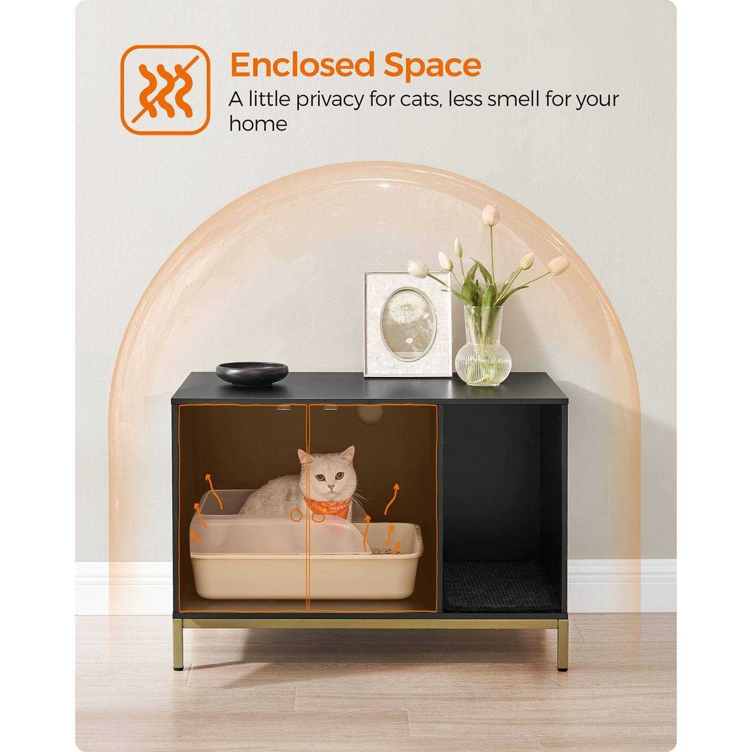 Feandrea Litter Box Enclosure Modern Cat Litter Box Furniture Hidden with Scratching Mat - Pet Supplies online store