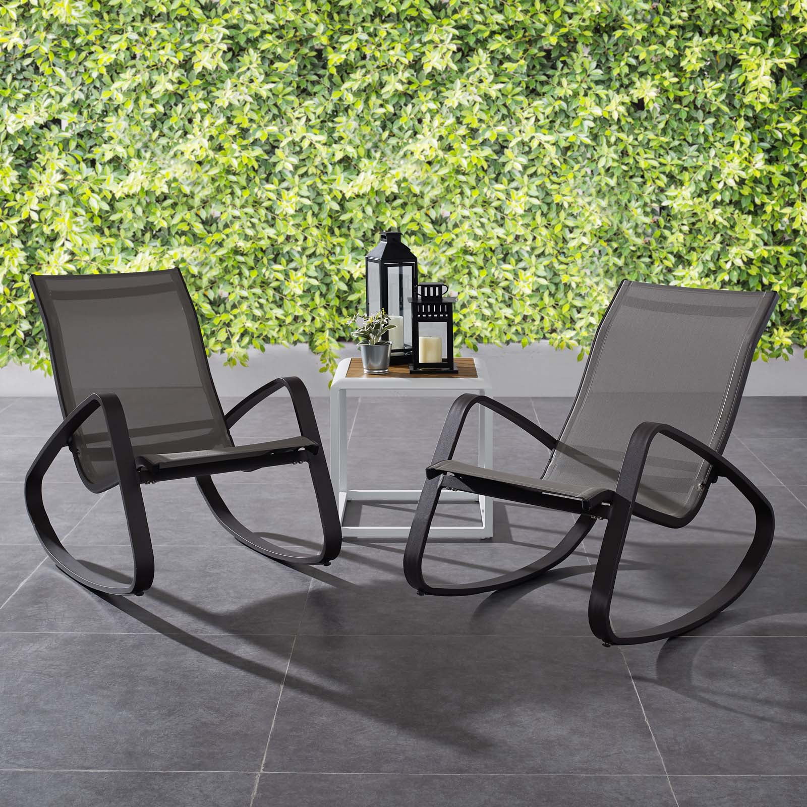 Modern Contemporary Urban Design Outdoor Patio Balcony Garden Furniture Lounge Chair Set, Set of Two, Aluminum Metal Steel, Black