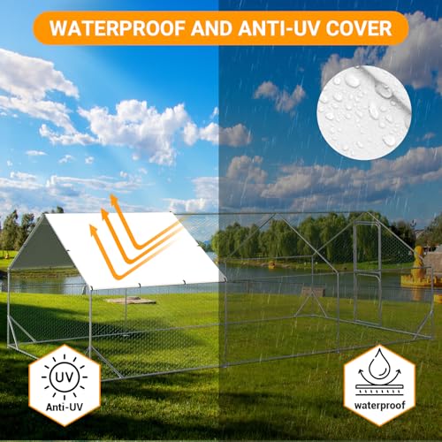 Large Metal Chicken Coop for 12-20 Chickens, Walk in Chicken Coop with Cover, Heavy Duty Poultry Cage for Chicken Run