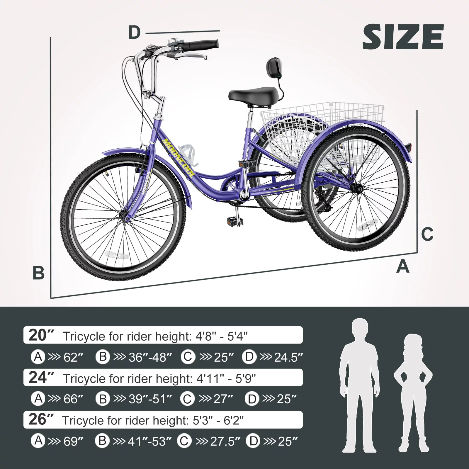 Docred Adult Tricycle 7 Speed 24 Inch Three Wheel Bike Cruiser Trike for Men/Women/Seniors