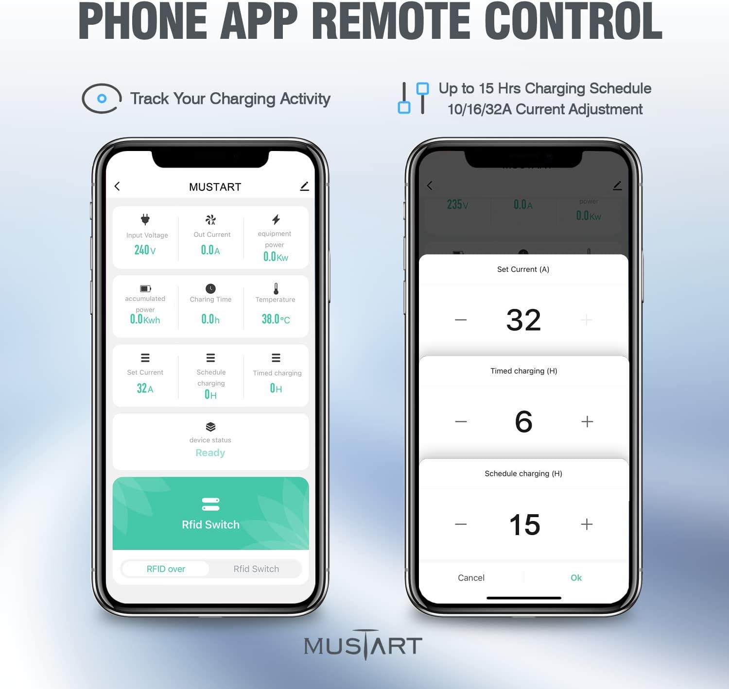 MUSTART Level 2 EV Charger (32 Amp,240 Volt, 25ft Cable), WiFi and Bluetooth APP Control, ETL Certified