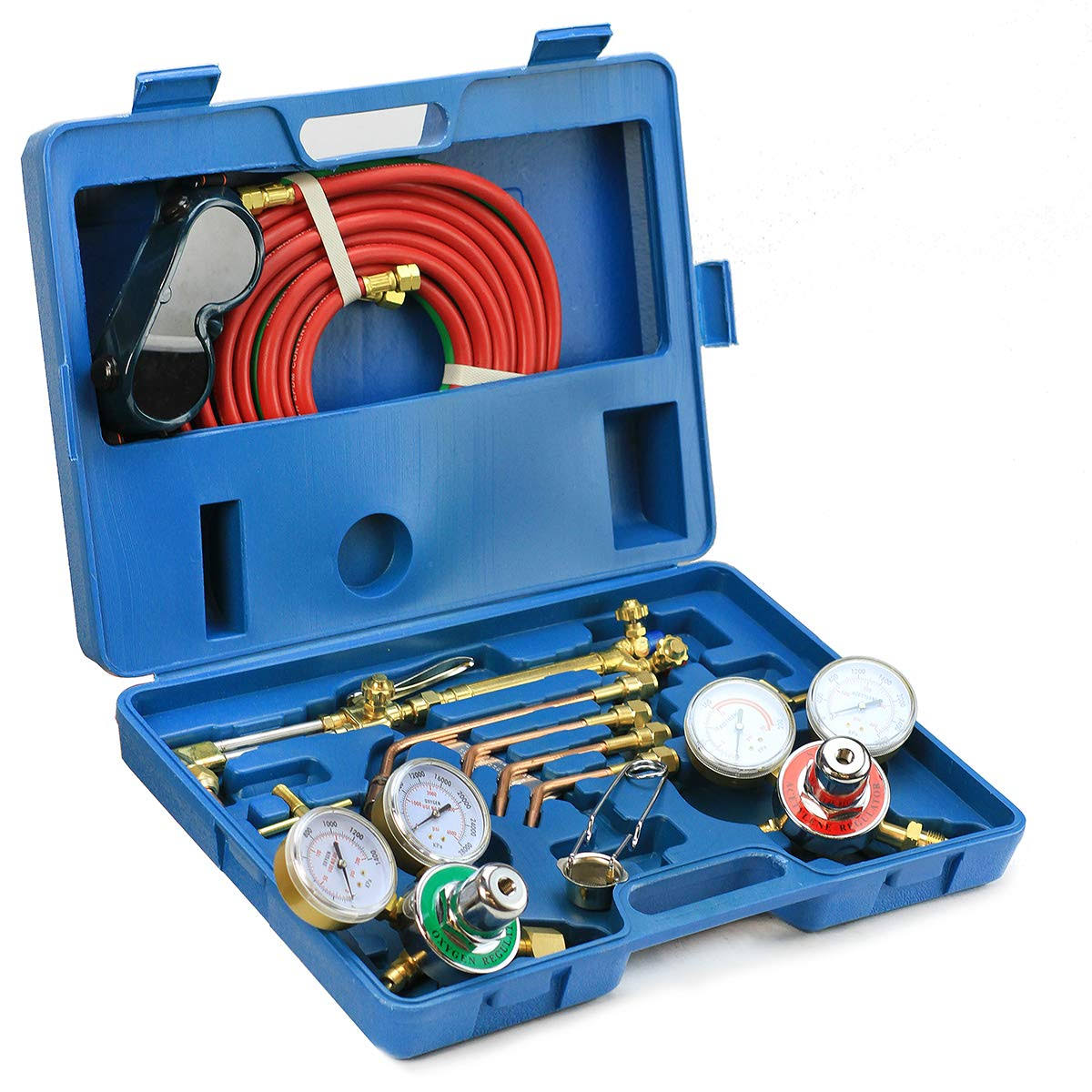 Stark Oxygen Acetylene Welding Cutting Torch Tool Kit with Regulator u0026 Twin Hose Carrying Case, Blue