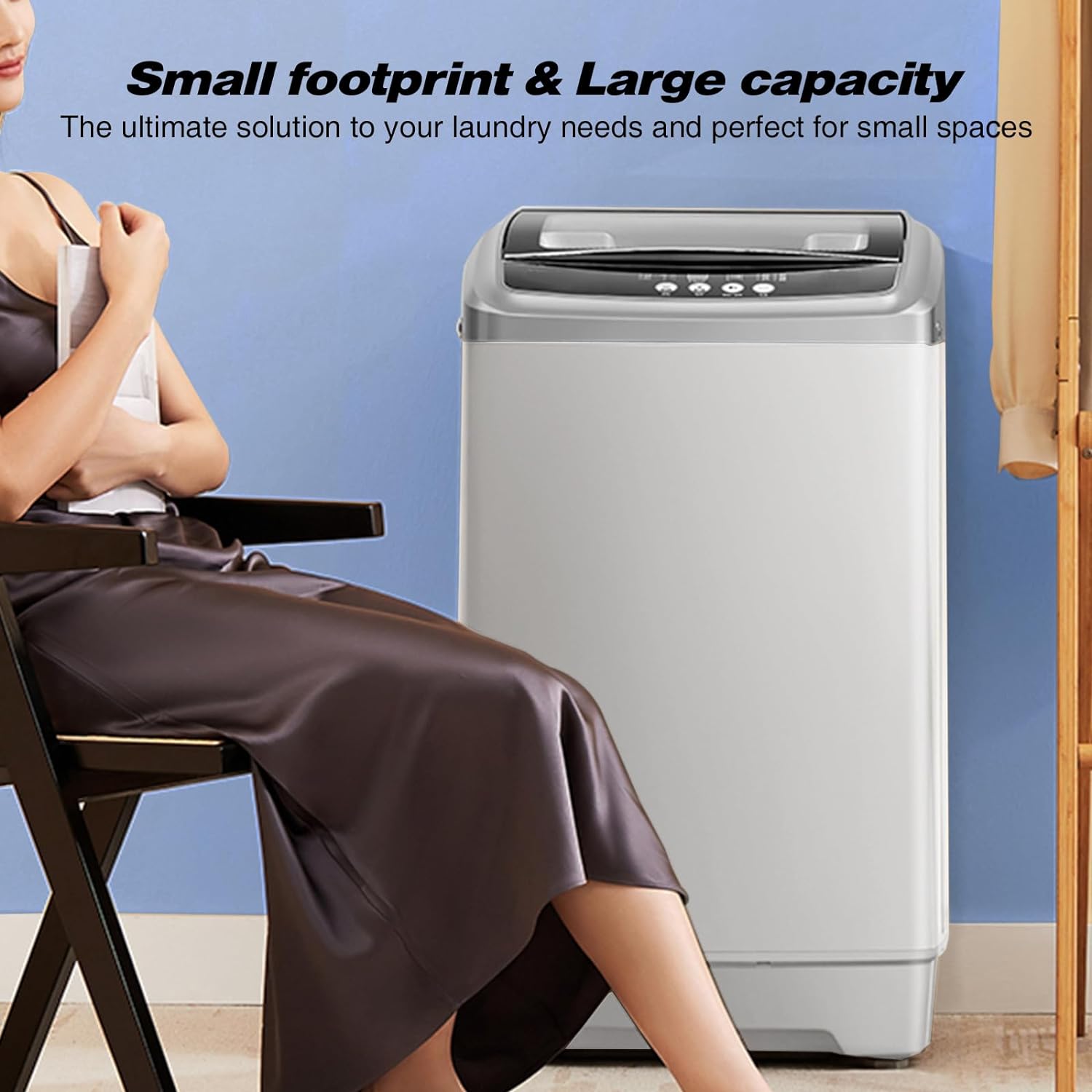 Full-automatic Washing Machine, Top Load Apartment Washer with 10 Wash Promgrams and 8 Water Levels, 17.7 lbs Portable Washing Machine