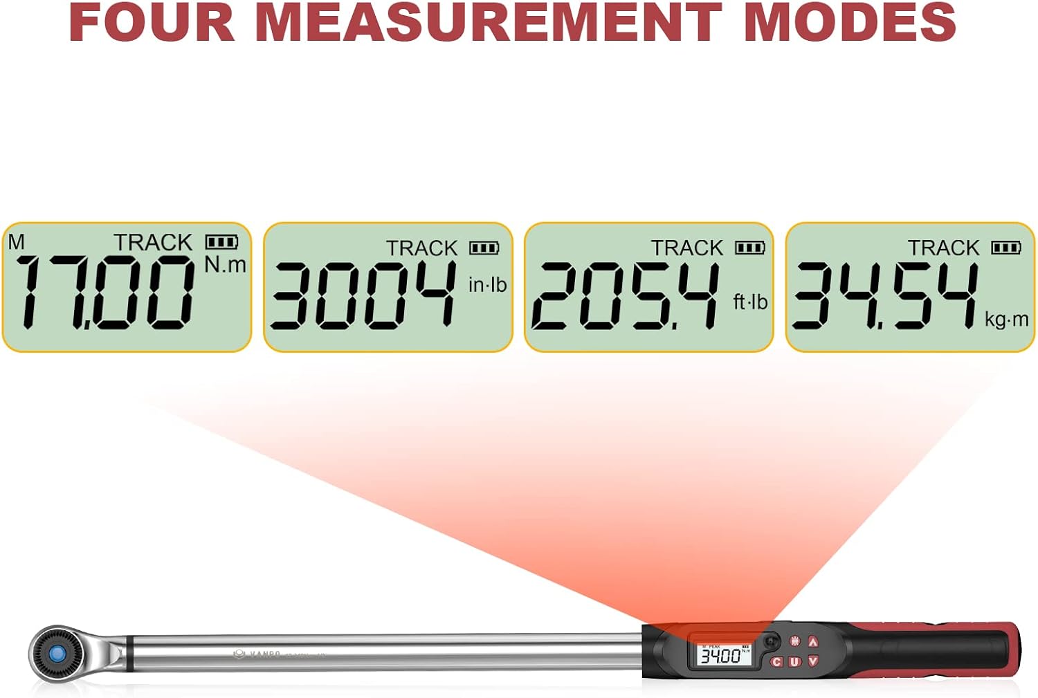 VANPO 1/2-Inch Drive Digital Torque Wrench(12.5-250.8 ft-lbs./17-340Nm), Accurate to ±2%, Torque Wrench Set with Buzzer & LED Indicator