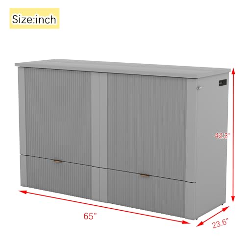 Harper & Bright Designs Queen Size Murphy Bed Cabinet Wall Bed Chest with USB, Charging Station and Large Storage Drawer for Home Office (White)