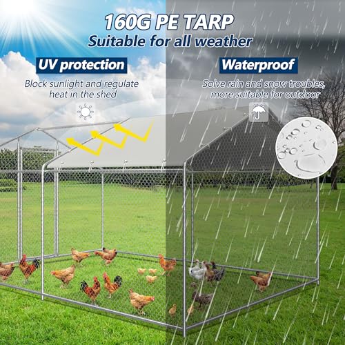 COVERONICS Metal Chicken Coop Run - Outdoor Large Chicken Coop with Waterproof Cover and Security Lock