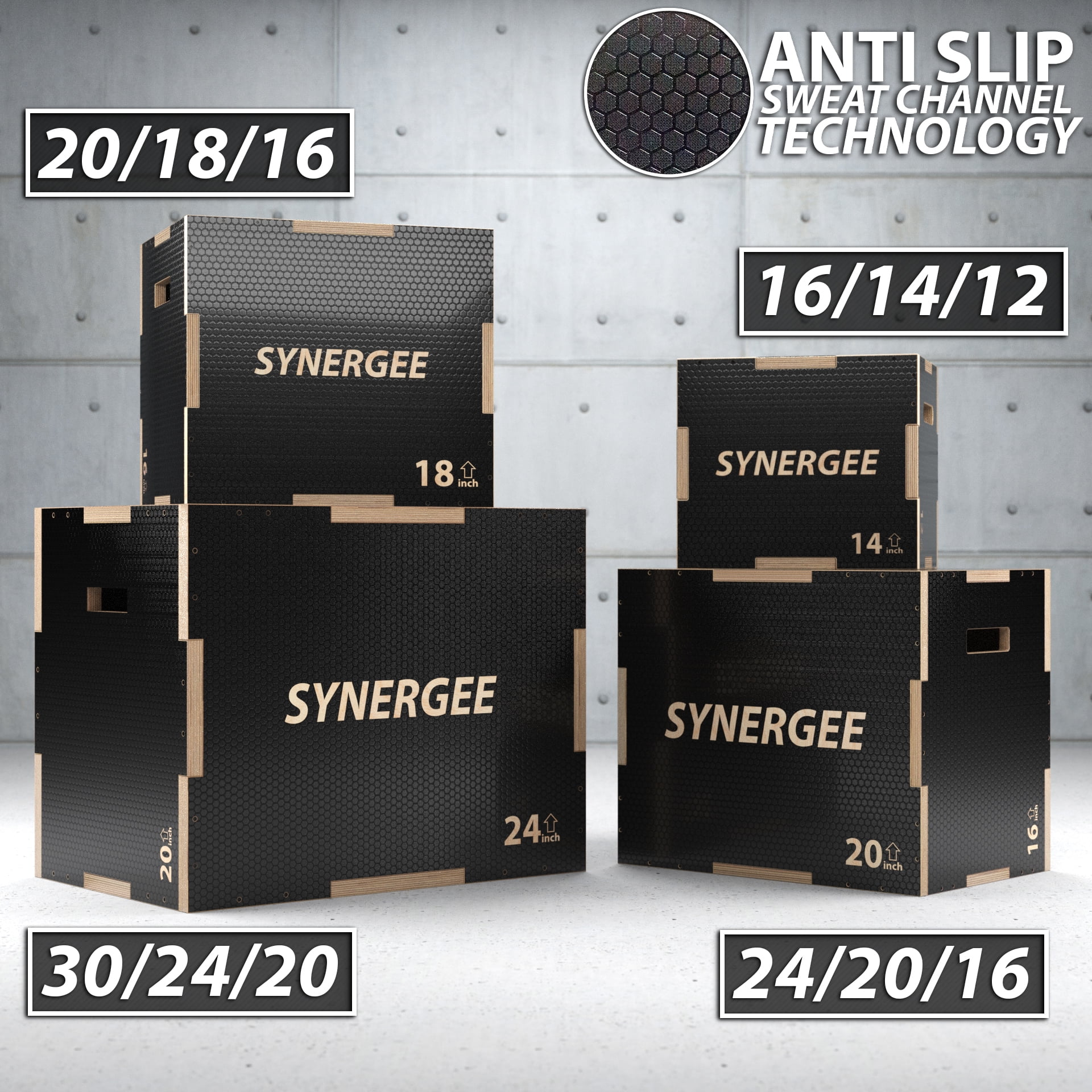 Synergee 3 in 1 Non-Slip Wood Plyometric Box for Jump Training and Conditioning 20/18/16