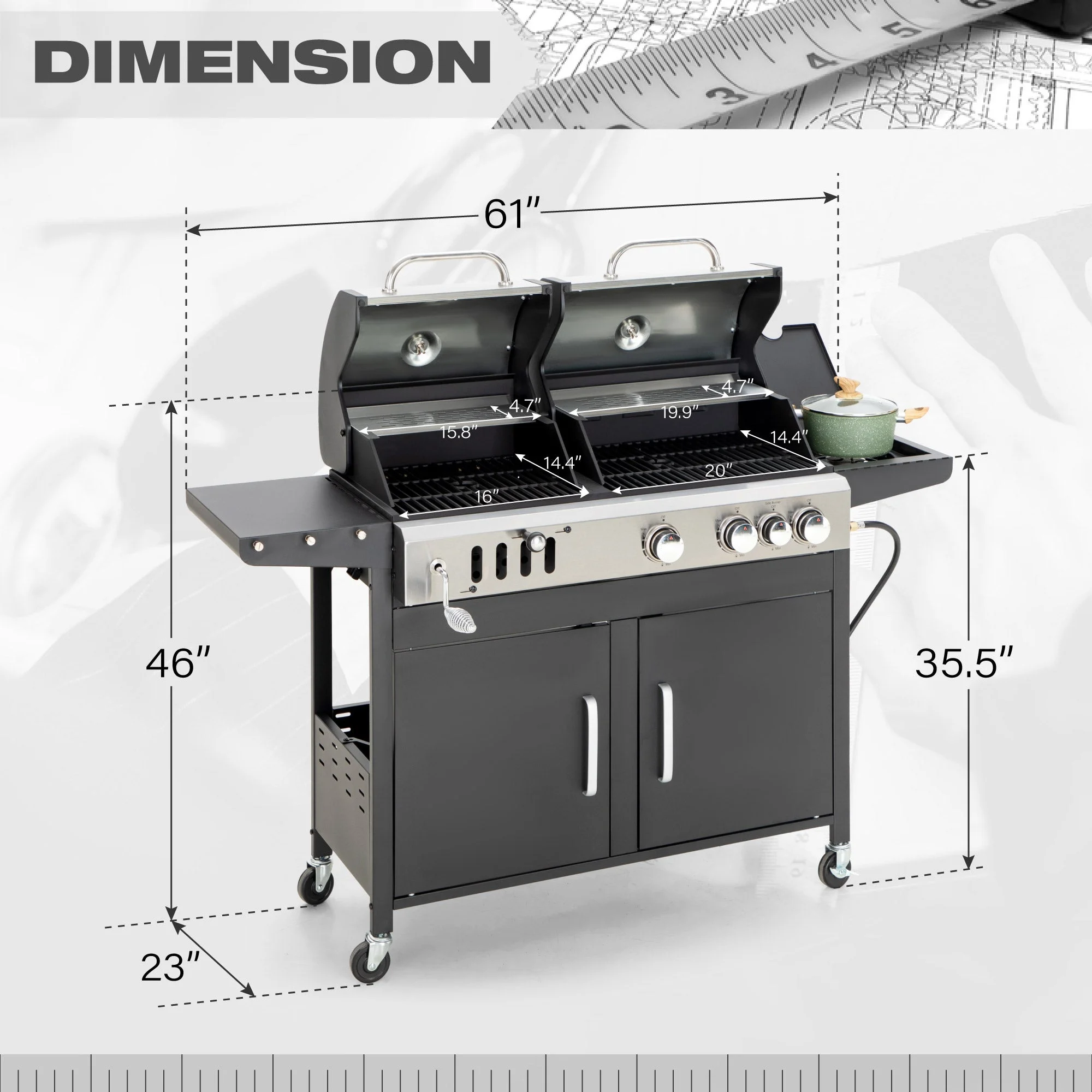 Alpha Joy Dual Fuel Gas and Charcoal Grill Combo with Side Burner