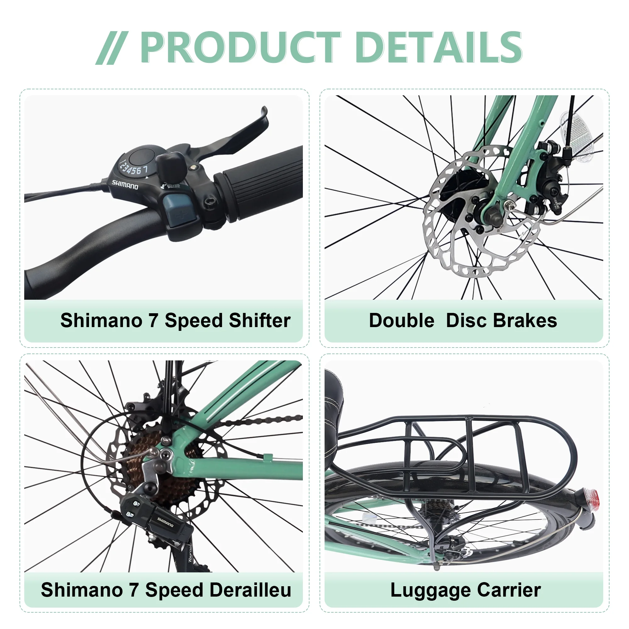 Zukka Foldable Bike 24 inch City Commuter Bicycle for Men Women Green 7 Speed