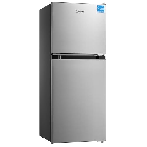 Midea WHD-113FB1 Double Door Mini Fridge with Freezer for Bedroom Office or Dorm with Adjustable Remove Glass Shelves Compact Refrigerator, 3.1 cu ft