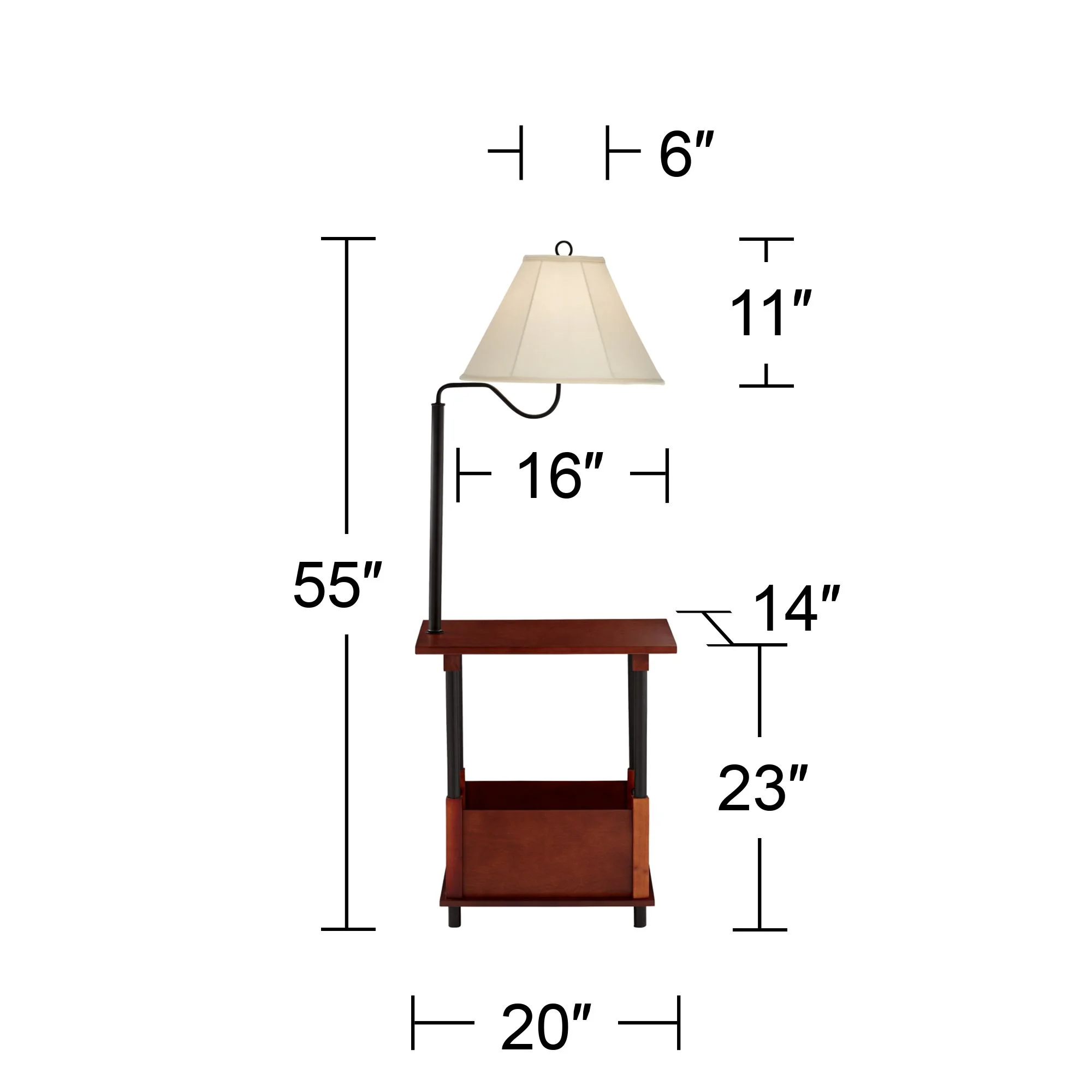 Regency Hill Marville Mission Rustic Farmhouse Floor Lamp with End Table 55" Tall Wood Open Crate Swing Arm Off White Empire Shade for Living Room