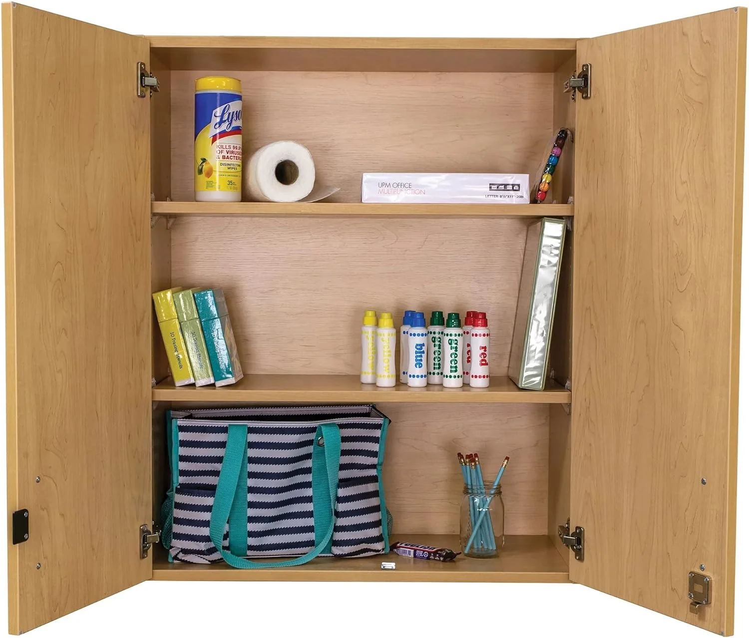 Tot Mate 3-Level Wall Cabinet, Laminate Wood, Maple, 30"W x 14 1/2"D x 36 1/2"H, RTA