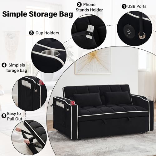 WIIS' IDEA Convertible Sofa Bed,3 in 1 Velvet Sleeper Sofa Pull-Out Bed