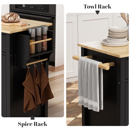 Rovibek Kitchen Island with Drawers 53 in Rolling Island Cart Mobile Solid Wood Portable Islands on Wheels with Storage Cabinet & Drawers, White