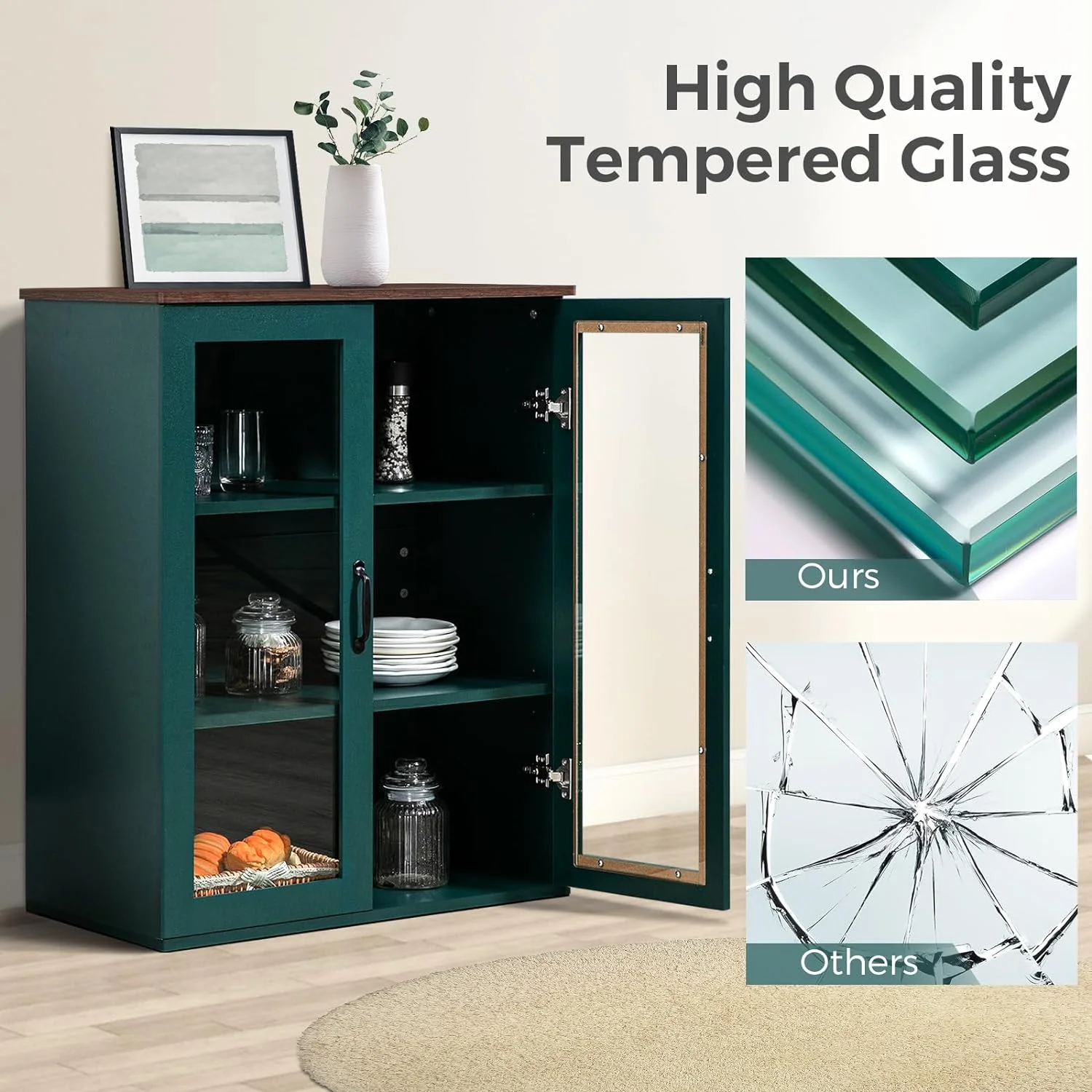 REHOOPEX Storage Buffet Cabinet with Glass Doors, Display Cabinet 36"H for Home Kitchen, Hallway