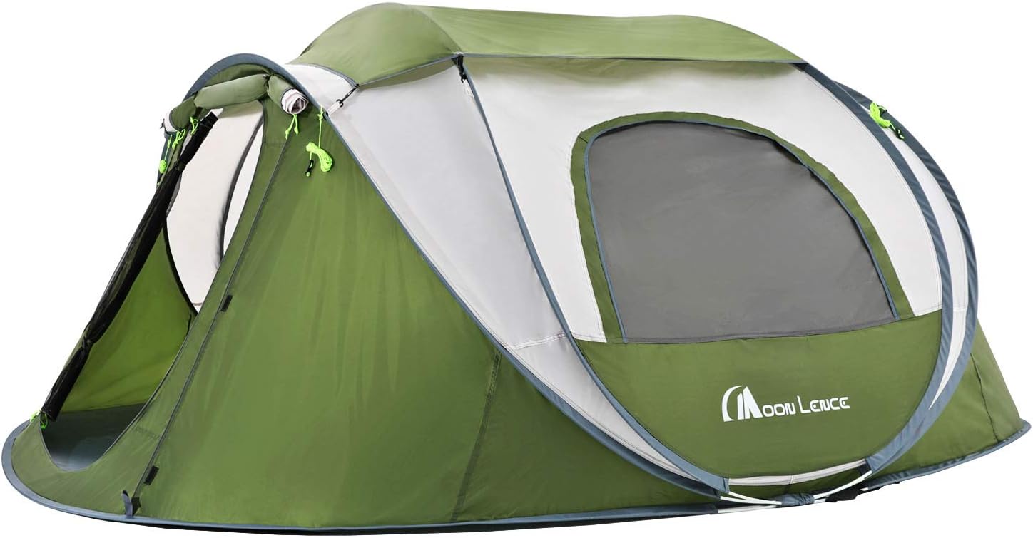 Moon Lence Pop up Tent 4 Person Camping Tent Waterproof Tent 3 Ventilated mesh Windows, 2 Big Doors Instant Tent for Family Easy Setup