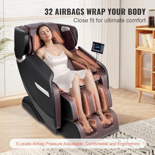 VEVOR Full Body Massage Chair, SL-Track Zero Gravity Massage Recliner, 3D Shiatsu, Body Scan, Heating, Bluetooth Speaker, Airbags for Living Room