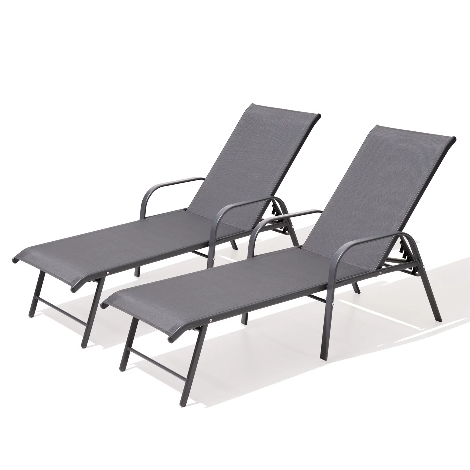 Pellebant Set of 2 Outdoor Chaise Lounge Chairs Aluminum Patio Folding Recliners ,Gray