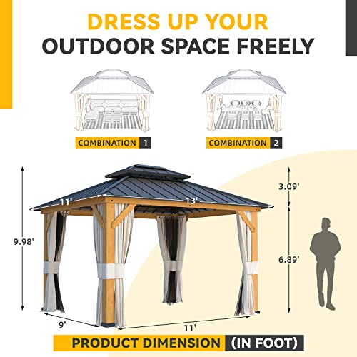EROMMY 12'x20' Hardtop Gazebo Double Roof Galvanized Steel Canopy Outdoor Aluminum Frame Permanent Metal Pavilion with Netting and Curtains for Patio