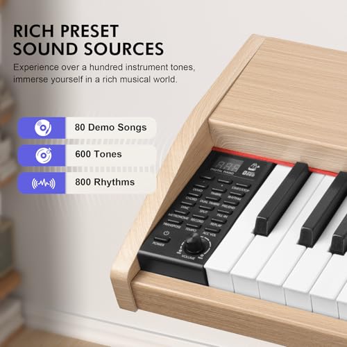 Digital Piano Keyboard for Beginners,Full Size 88 Key Semi-Weighted Keyboard Electric Piano with Stand,Power Adapter,Sheet Music Stand,Pedal