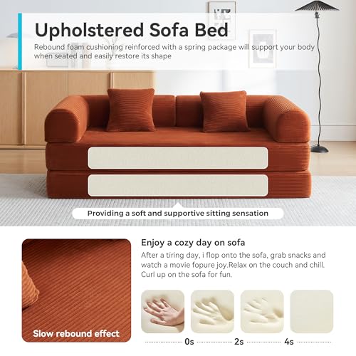 Convertible Sleeper Sofa Bed with Cylindrical Pillow, Comfy Foldable Sofa Bed Compressed Sofa in Box