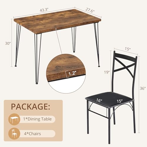 VECELO Kitchen Dining Room Table Set with 2 Chairs for Small Space, Apartment,Metal Steel Frame