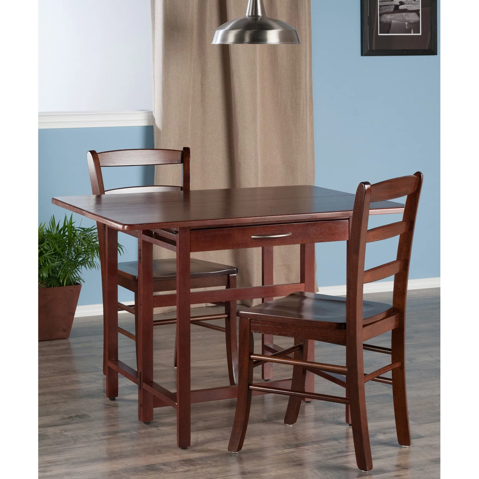 Winsome Wood Taylor 3-Pc Drop Leaf Dining Table with 2 Ladder Back Chairs, Walnut