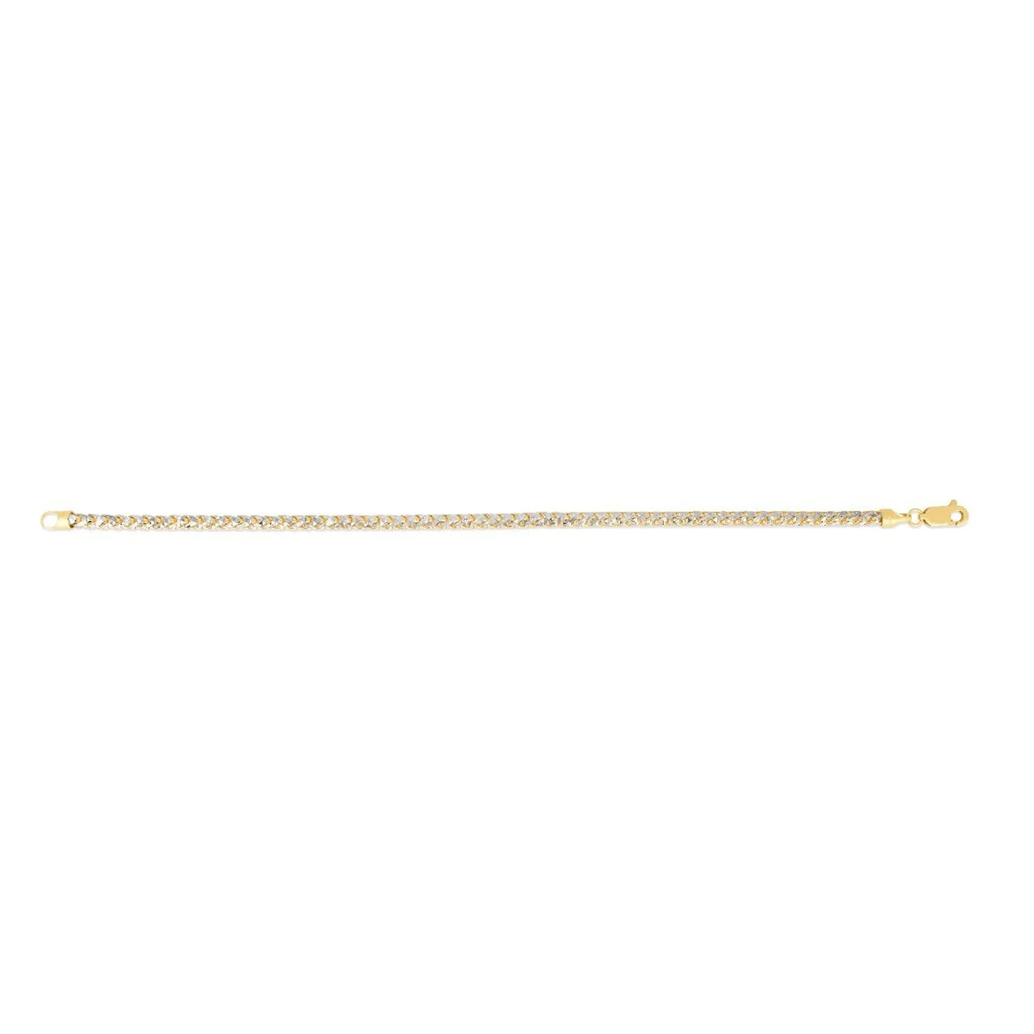 14K Two Tone Gold 3.15mm Round Pave Franco Chain Bracelet 8 Inches Lobster Clasp