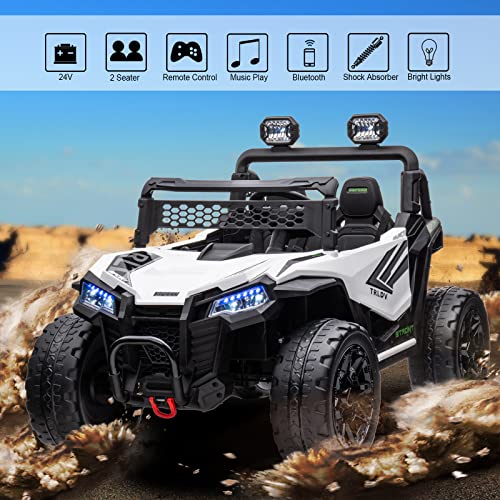 4X4 2 Seater Ride on Truck, 24V Battery Powered Ride on Car with Remote Control, Ride on UTV with EVA Tire/LED Lights, MP3, Horn, Music