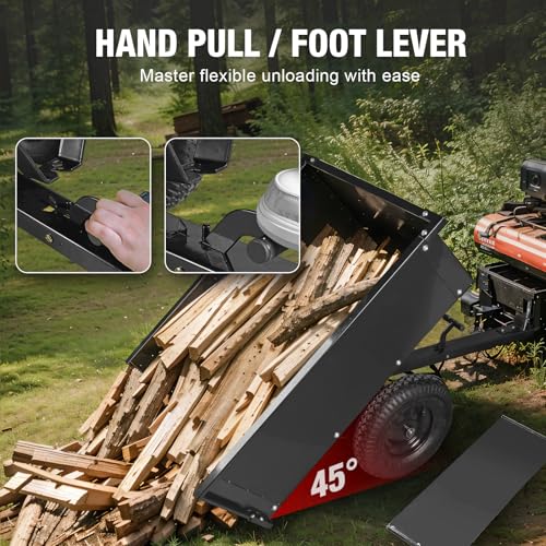 BIG RED Heavy Duty ATV Trailer Steel Dump Cart: Yard Garden Trailer for Lawn Mower, Tractor, Garden Waste - 450lbs, 10 cu.ft Capacity