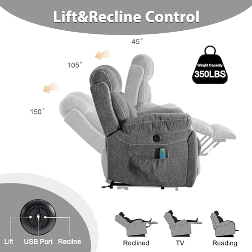 Phoenix Home Large Power Lift Recliner Chair with Massage and Heat for Elderly, Overstuffed Wide Recliners with 2 Cup Holders