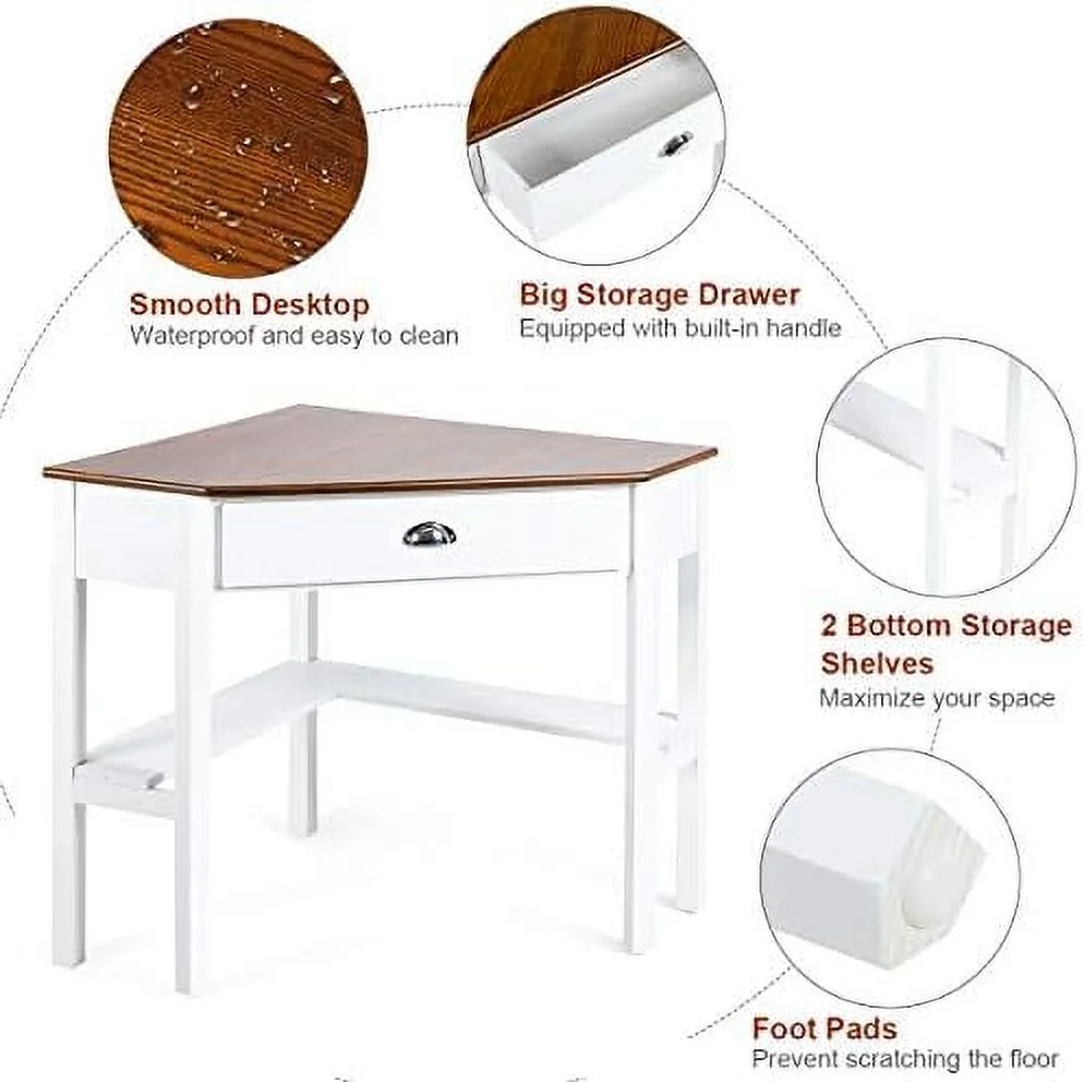 YPDCHB Corner Desk  Corner Computer Desk with Drawer for Small Space  Small Corner  Vanity Desk  90 Degrees Triangle Corner Desk with  Shelves
