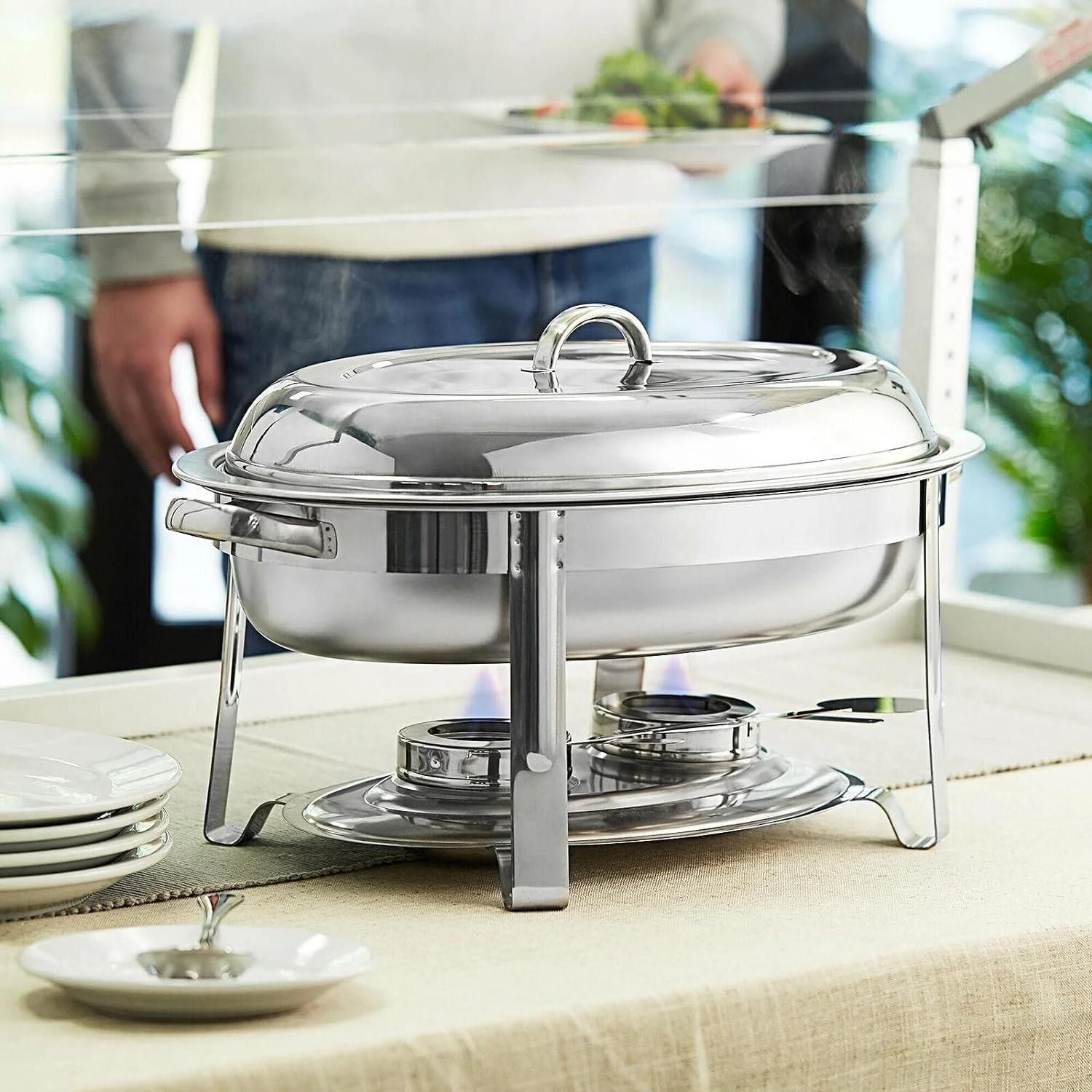 6 Qt. Oval 23 Size Stainless Steel Chrome Accent Chafer Chafing Dish Food Warmer Buffet Set Servers And Warmers For Parties Dishes Warmers, Silver