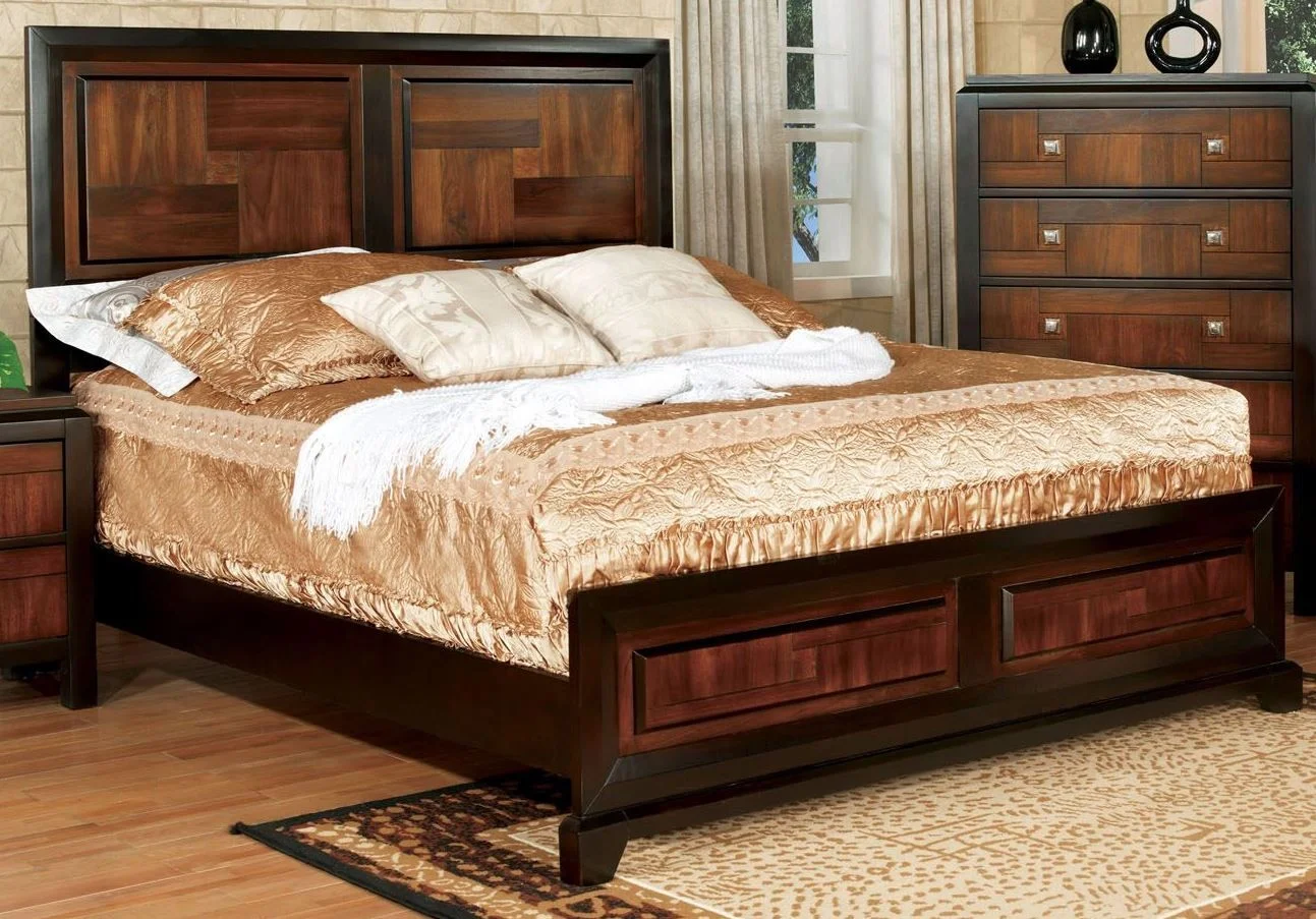 6pc Bedroom Furniture Set Queen Size Bed Dresser Mirror 2x Nightstands Chest Gorgeous Two Tone Walnut Solid wood Acacia