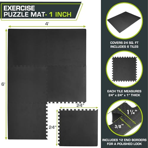 ProsourceFit Extra Thick Puzzle Exercise Mat , EVA Foam Interlocking Tiles for Protective, Cushioned Workout Flooring for Home and Gym Equipment