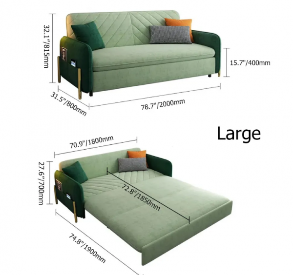 King Bed Sofa Green Upholstered Convertible Sofa
