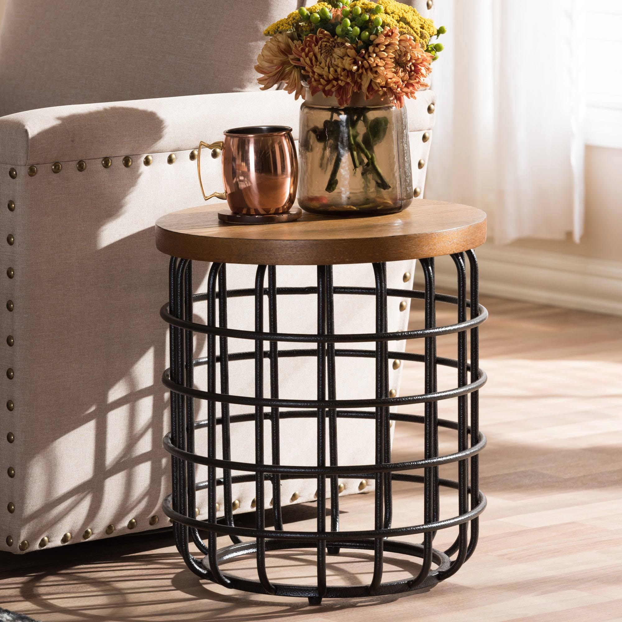 Baxton Studio Heli Rustic Industrial Distressed Wood Accent Table (Accent Table-Black and Brown) - Avayadevconnect